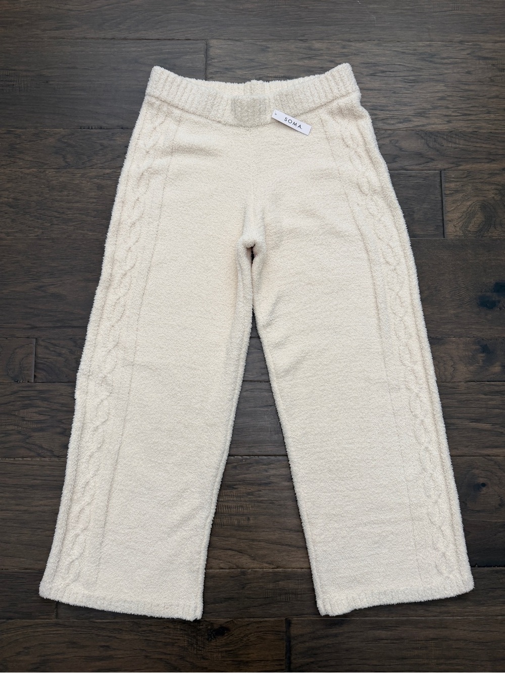 Soma Cozy Cable Knit Wide Leg Lounge Pants Sz S Ivory Fuzzy Soft NWT 26” Rise